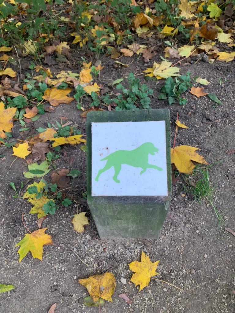 panneaux dans la zone de liberté pour chiens du parc de la Woluwe